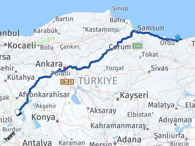 Giresun Senirkent Isparta Arası Kaç Km - Yol Haritası