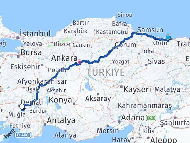 Giresun Serinhisar Denizli Arası Kaç Km - Yol Haritası