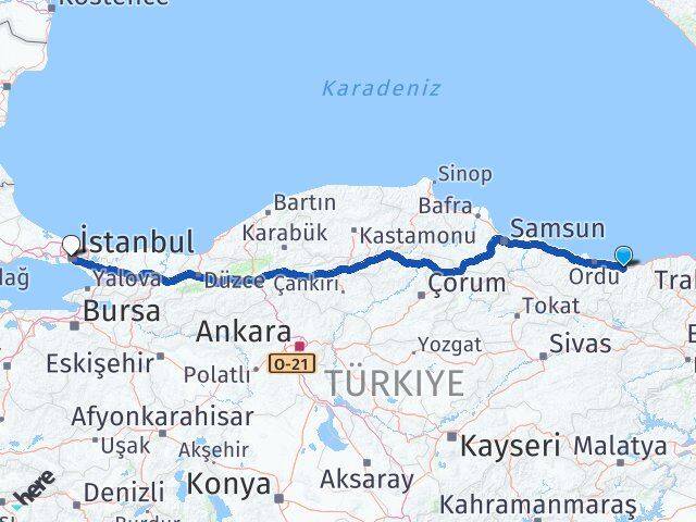 Giresun Şişli İstanbul Arası Kaç Km - Yol Haritası