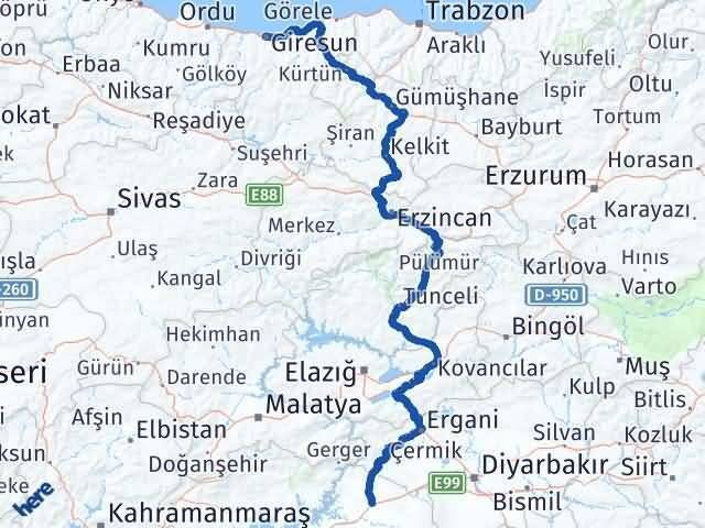 Giresun Siverek Arası Kaç Km - Yol Tarifi