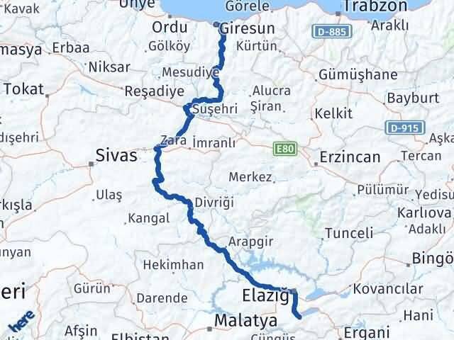 Giresun Sivrice Arası Kaç Km - Yol Tarifi