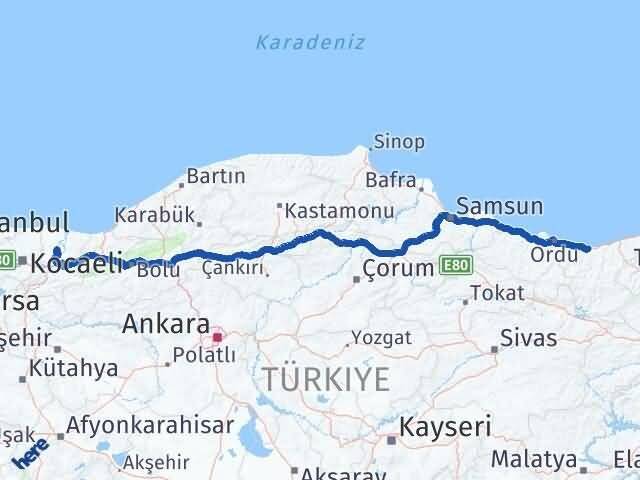 Giresun Söğütlü Sakarya Arası Kaç Km - Yol Haritası