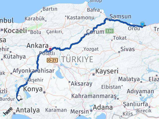 Giresun Sütçüler Isparta Arası Kaç Km - Yol Haritası
