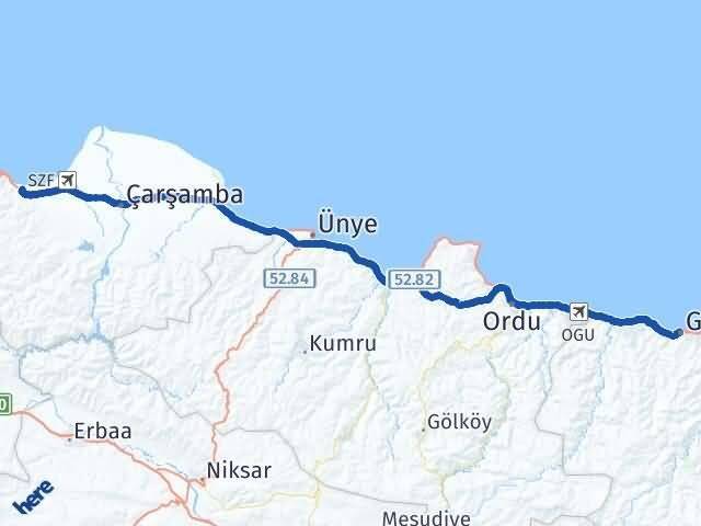 Giresun Tekkeköy Samsun Arası Kaç Km - Yol Haritası