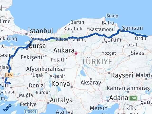 Giresun Tire İzmir Arası Kaç Km - Yol Haritası