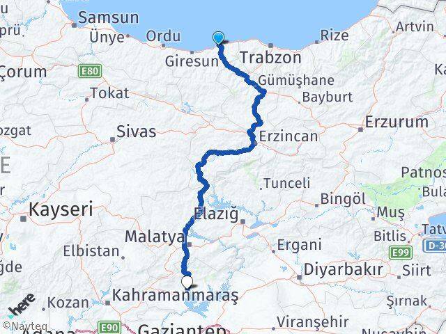 Giresun Tirebolu Adıyaman Arası Kaç Km - Yol Haritası