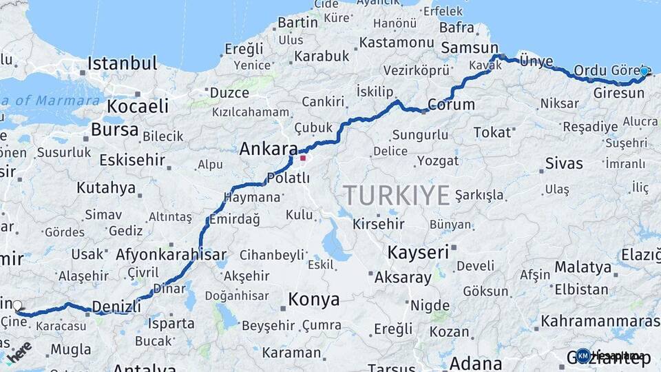 Giresun Tirebolu Aydın Arası Kaç Km - Yol Haritası