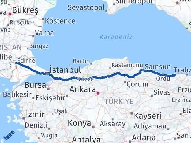 Giresun Tirebolu Edirne Arası Kaç Km - Yol Haritası