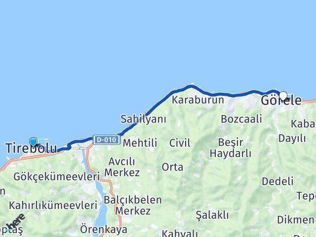 Giresun Tirebolu Görele Arası Kaç Km - Yol Haritası