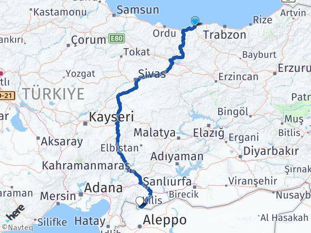 Giresun Tirebolu Kilis Arası Kaç Km - Yol Haritası