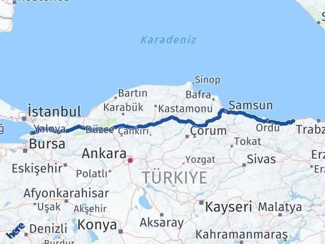Giresun Tirebolu Yalova Arası Kaç Km - Yol Haritası