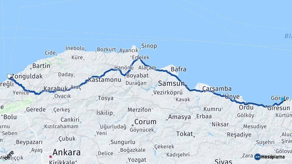 Giresun Tirebolu Zonguldak Arası Kaç Km - Yol Haritası