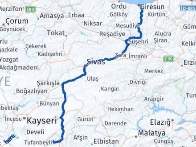 Giresun Tufanbeyli Arası Kaç Km - Yol Tarifi