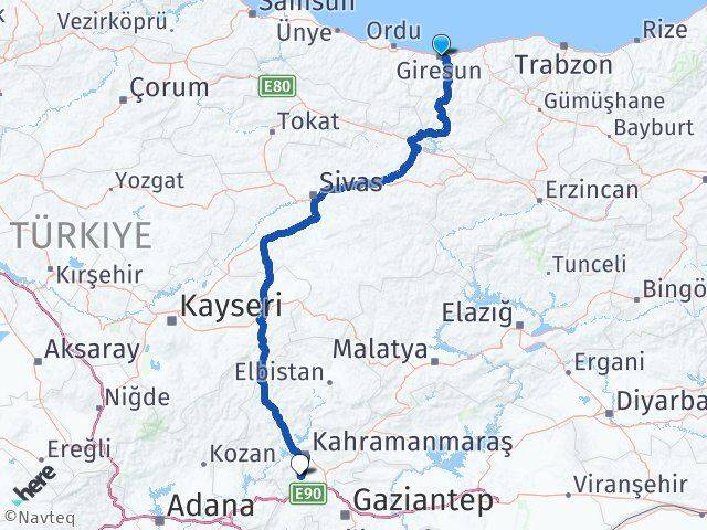 Giresun Türkoğlu Kahramanmaraş Arası Kaç Km - Yol Haritası