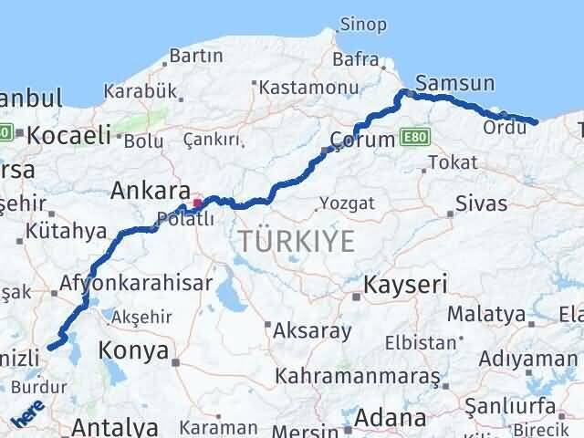 Giresun Uluborlu Arası Kaç Km - Yol Tarifi