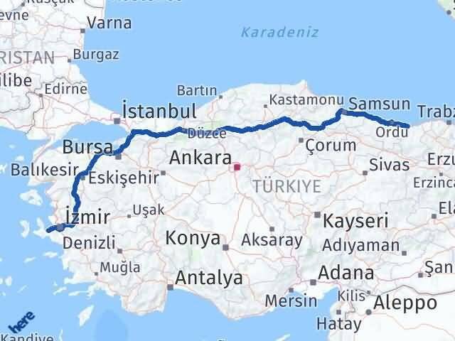 Giresun Urla İzmir Arası Kaç Km - Yol Haritası