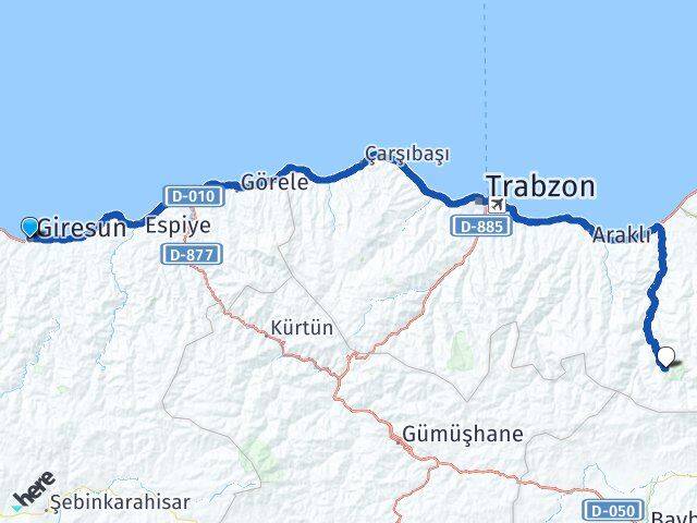Giresun Uzungöl Çaykara Trabzon Arası Kaç Km - Yol Haritası
