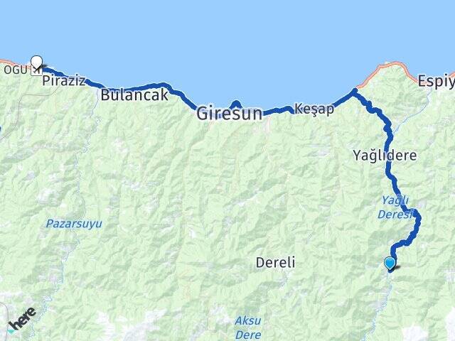 Kozbükü Ordu Giresun Havalimanı Arası Kaç Km - Yol Tarifi