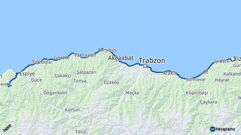 Yağlıdere Rize Arası Kaç Km - Yol Tarifi