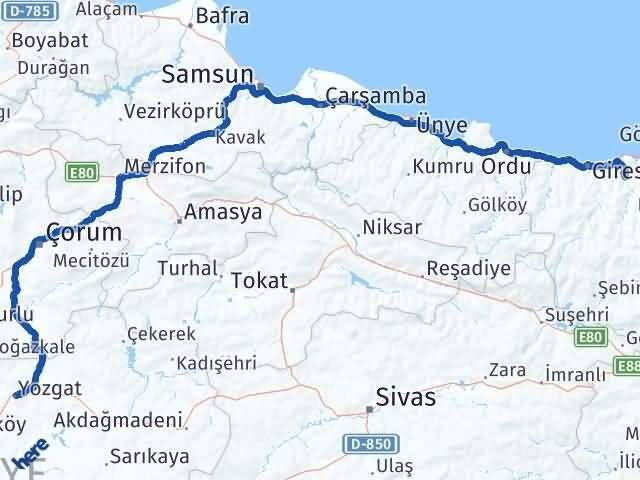 Yağlıdere Yozgat Arası Kaç Km - Yol Tarifi