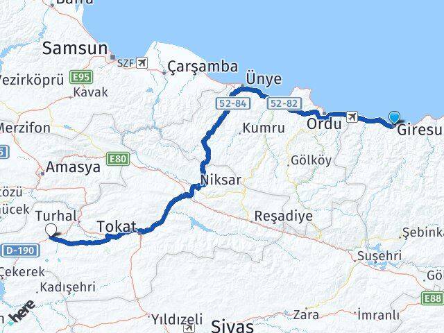 Giresun Zile Tokat Arası Kaç Km - Yol Haritası