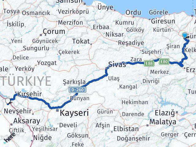 Gümüşhane Ağaçören Aksaray Arası Kaç Km - Yol Haritası