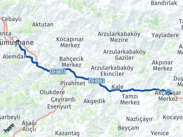 Akçahisar Gümüşhane Arası Kaç Km - Yol Tarifi