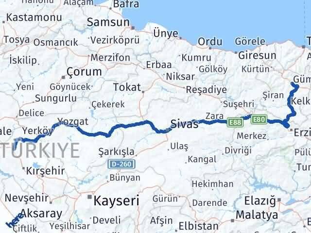 Gümüşhane Akpınar Kırşehir Arası Kaç Km - Yol Haritası