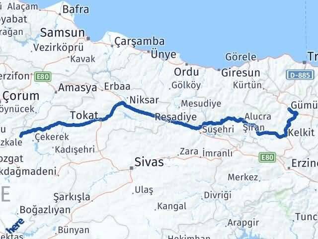 Gümüşhane Aydıncık Yozgat Arası Kaç Km - Yol Haritası