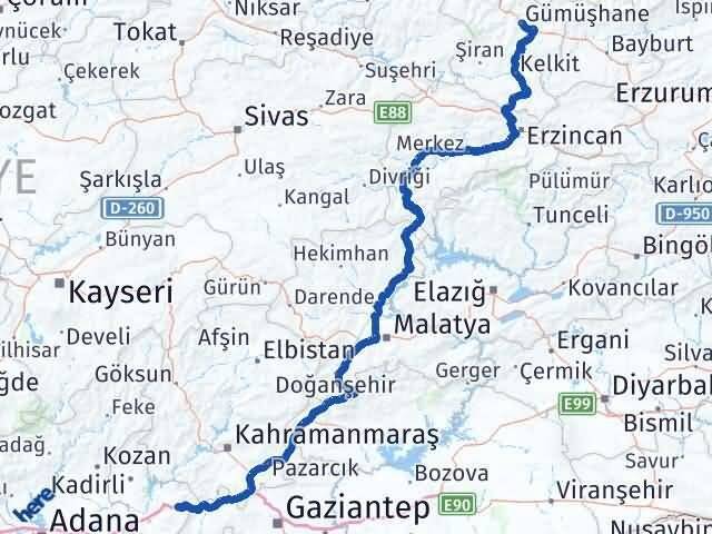Gümüşhane Bahçe Osmaniye Arası Kaç Km - Yol Haritası