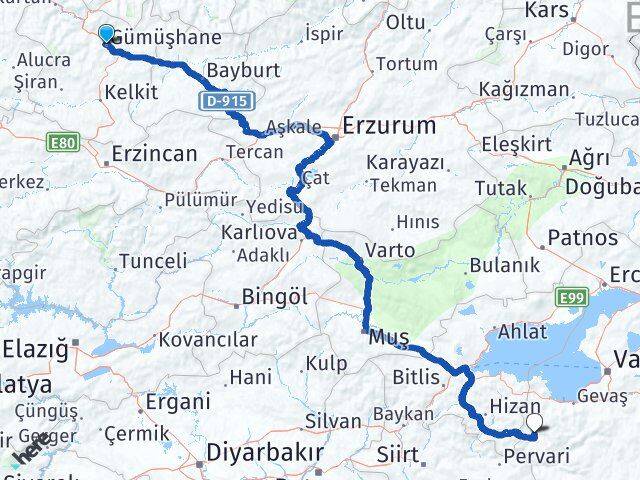 Gümüşhane Bahçesaray Van Arası Kaç Km - Yol Haritası