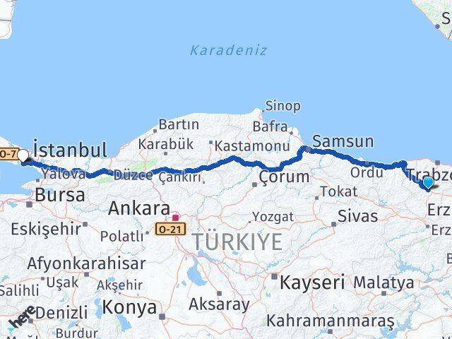 Gümüşhane Bakırköy İstanbul Arası Kaç Km - Yol Haritası