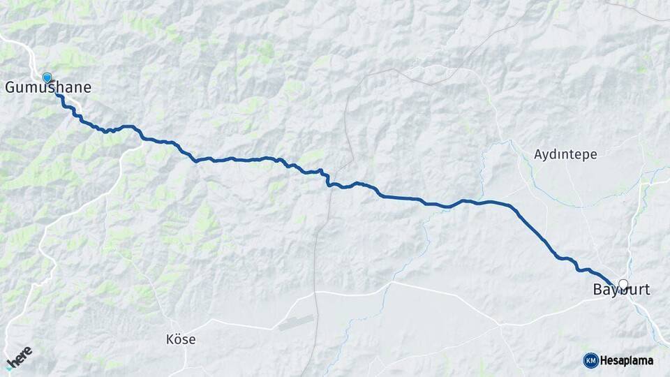 Gümüşhane Bayburt Arası Kaç Km - Yol Haritası