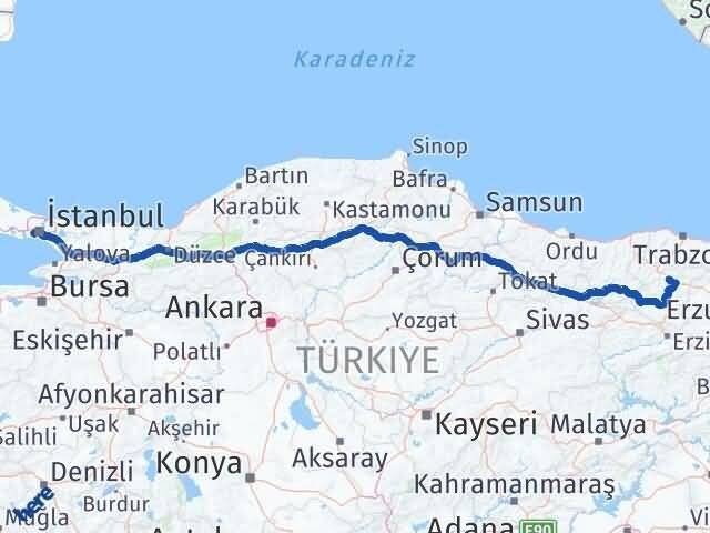 Gümüşhane Bayrampaşa İstanbul Arası Kaç Km - Yol Haritası