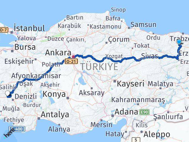 Gümüşhane Buharkent Aydın Arası Kaç Km - Yol Haritası