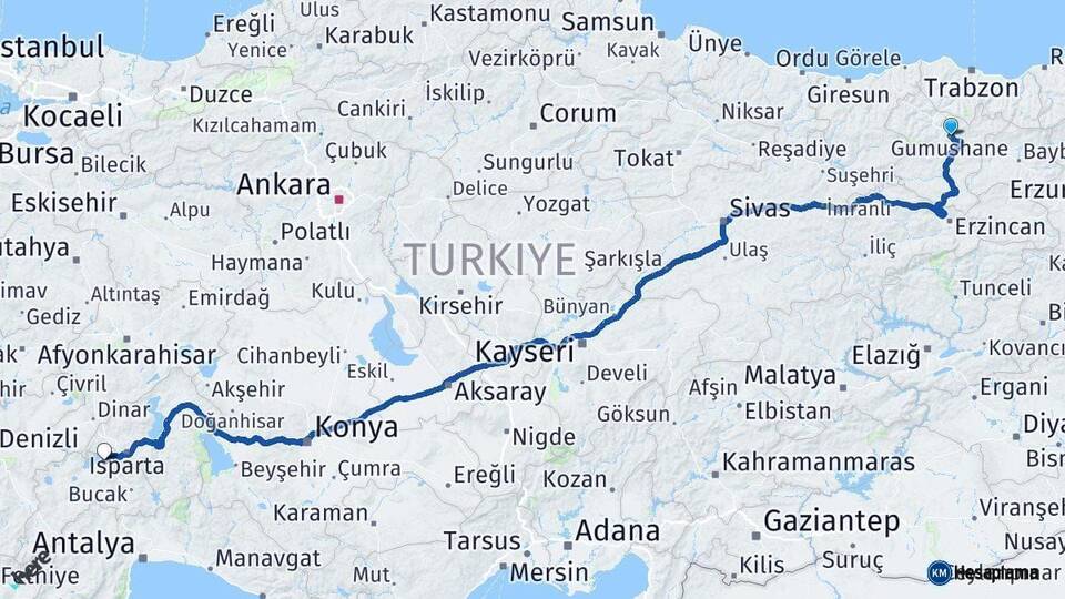 Gümüşhane Burdur Arası Kaç Km - Yol Haritası