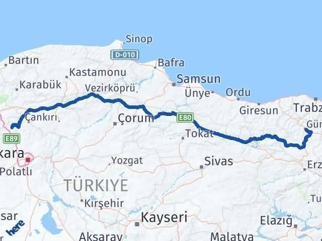 Gümüşhane Çamlıdere Ankara Arası Kaç Km - Yol Haritası