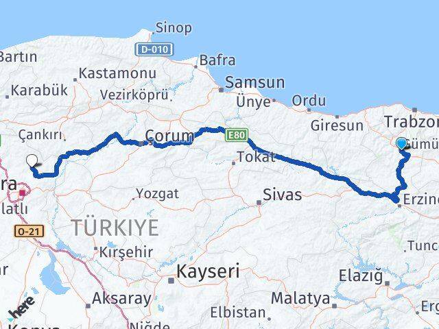 Gümüşhane Çubuk Ankara Arası Kaç Km - Yol Haritası