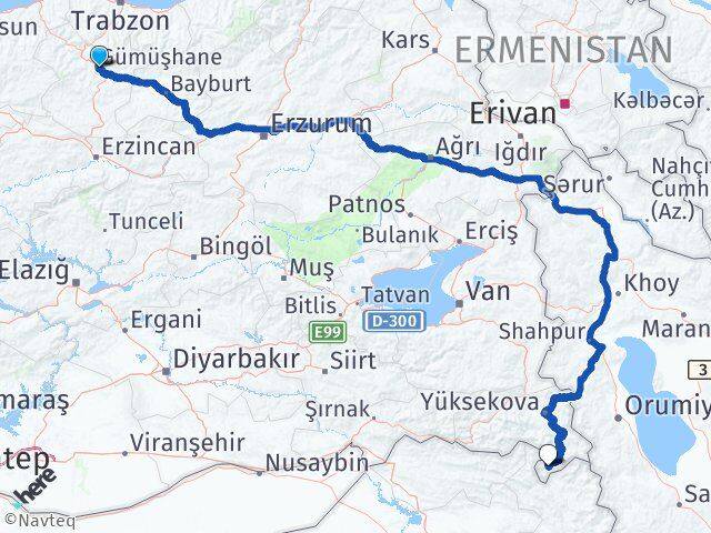Gümüşhane Derecik Hakkari Arası Kaç Km - Yol Haritası