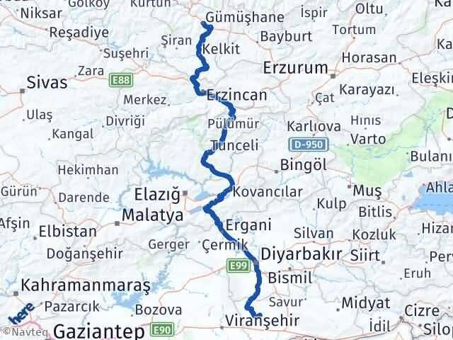 Gümüşhane Derik Mardin Arası Kaç Km - Yol Haritası