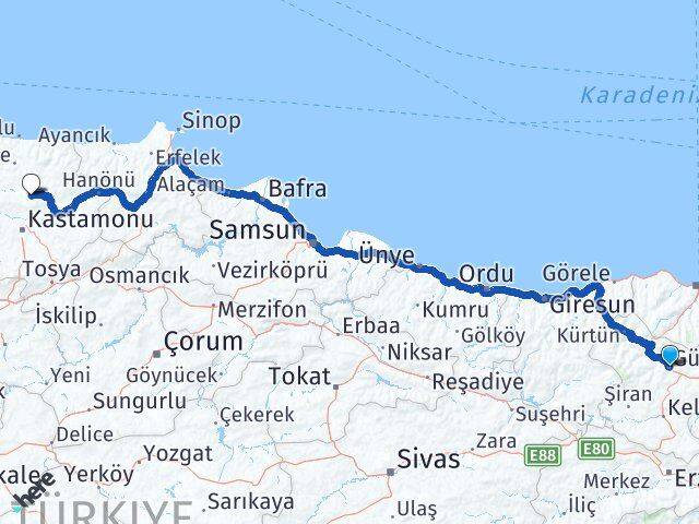 Gümüşhane Devrekani Kastamonu Arası Kaç Km - Yol Haritası