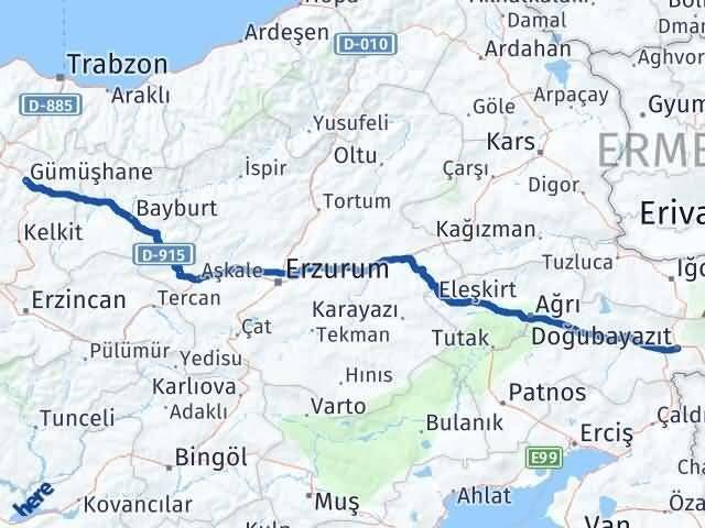 Gümüşhane Doğubayazıt Ağrı Arası Kaç Km - Yol Haritası