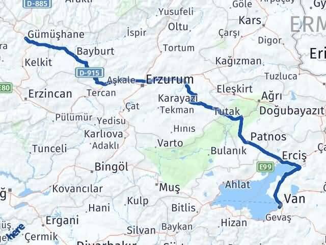 Gümüşhane Edremit Van Arası Kaç Km - Yol Haritası