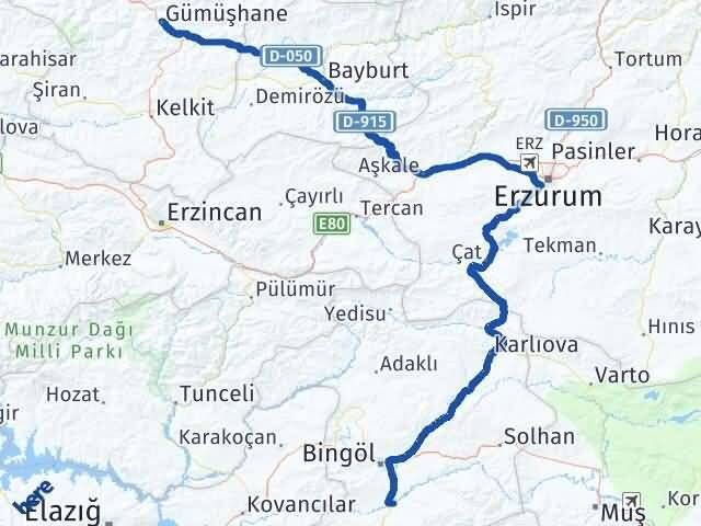 Gümüşhane Genç Bingöl Arası Kaç Km - Yol Haritası