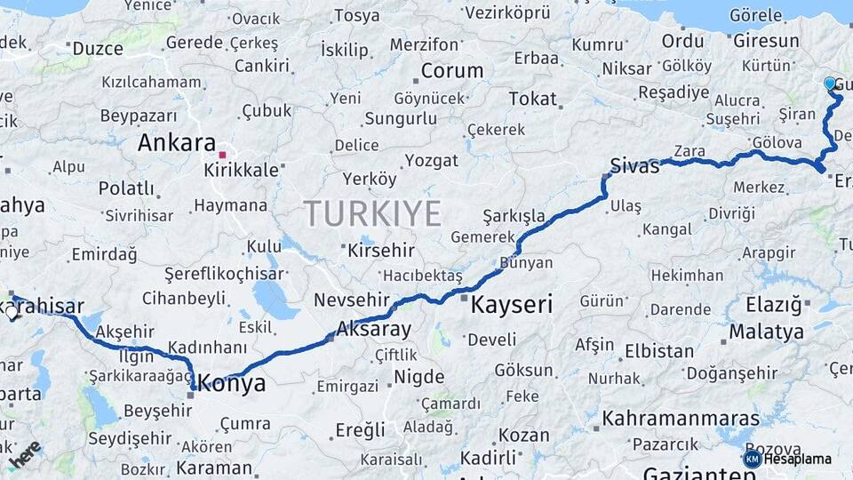 Gümüşhane Güvercinlik Arası Kaç Km - Yol Haritası