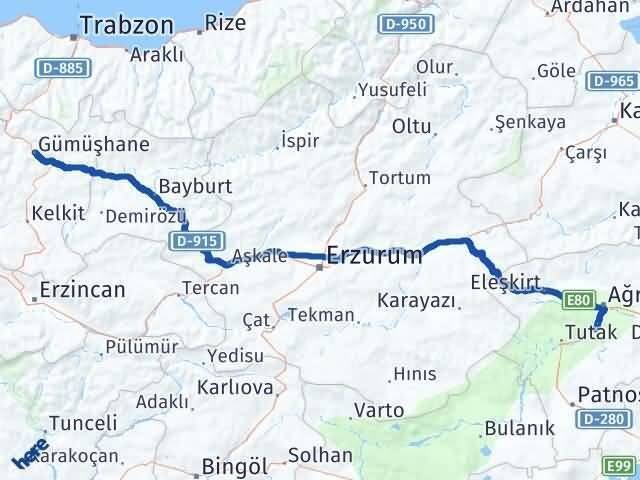 Gümüşhane Hamur Ağrı Arası Kaç Km - Yol Haritası