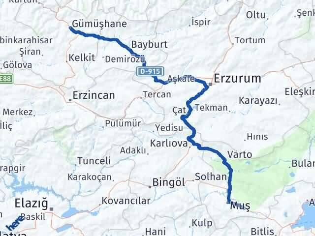 Gümüşhane Hasköy Muş Arası Kaç Km - Yol Haritası