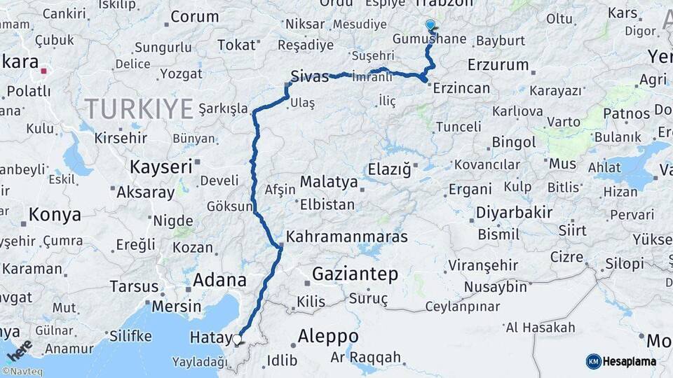 Gümüşhane Hatay Arası Kaç Km - Yol Haritası