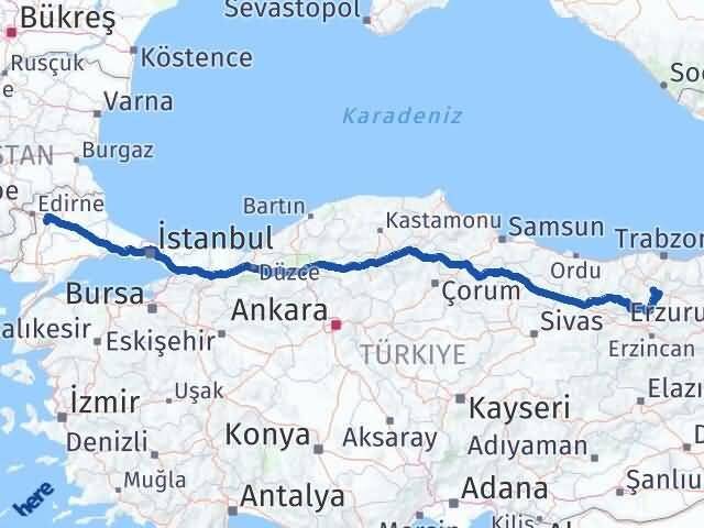 Gümüşhane Havsa Edirne Arası Kaç Km - Yol Haritası