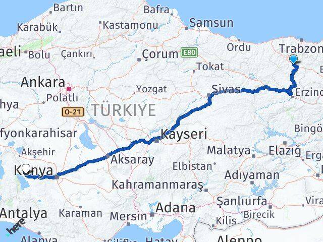Gümüşhane Hüyük Konya Arası Kaç Km - Yol Haritası